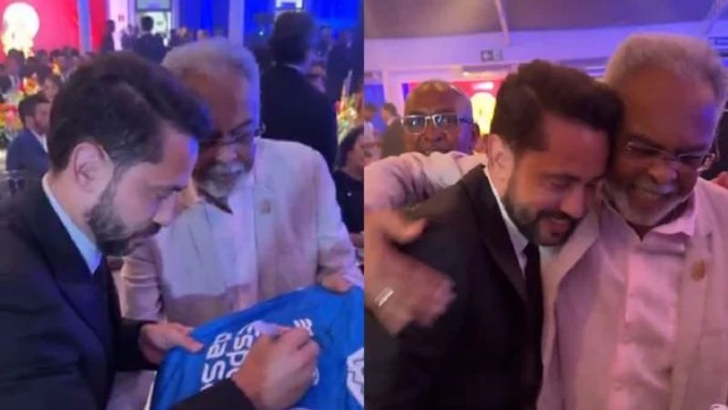 Gilberto Gil pede autógrafo de Everton Ribeiro em camisa do Bahia
