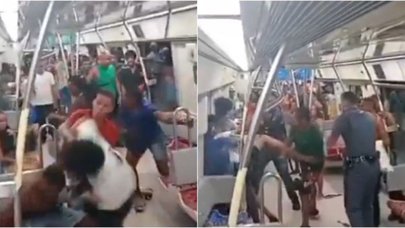 Foliões transformam vagão de metrô em ringue após noite de carnaval em Salvador