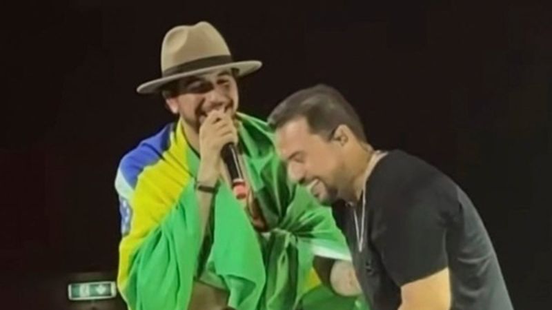 Nattan surpreende Xand Avião no palco e faz brincadeira sobre “pensão” em show em Portugal
