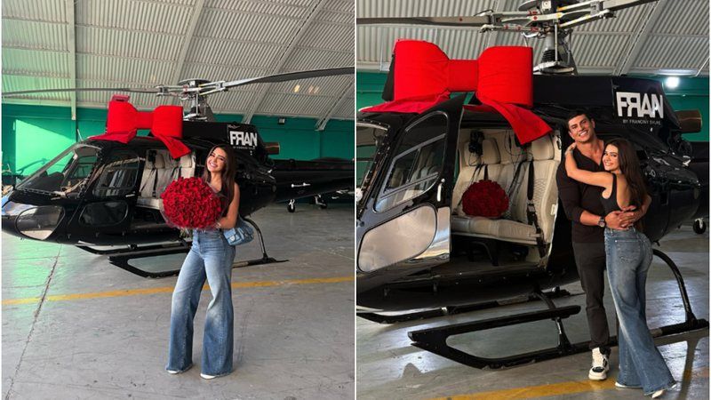 Influenciadora ganha helicóptero personalizado de noivo bilionário após receber anel de R$ 14 milhões