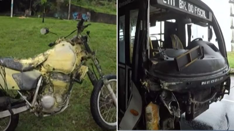 Micro-ônibus colide com moto na ligação Lobato–Pirajá, em Salvador