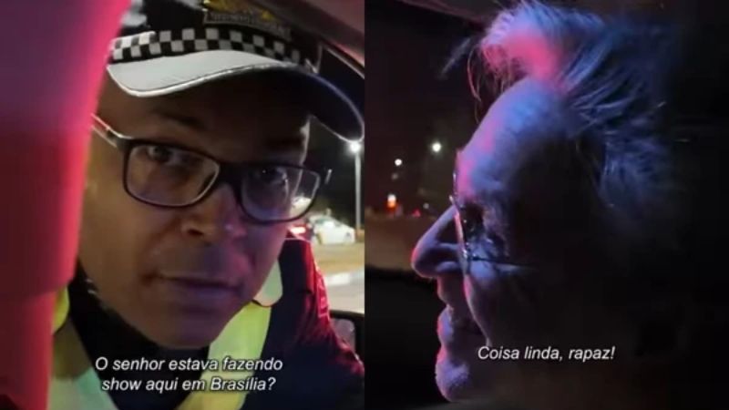 Policial surpreende Caetano Veloso com gesto afetuoso em Brasília e viraliza nas redes