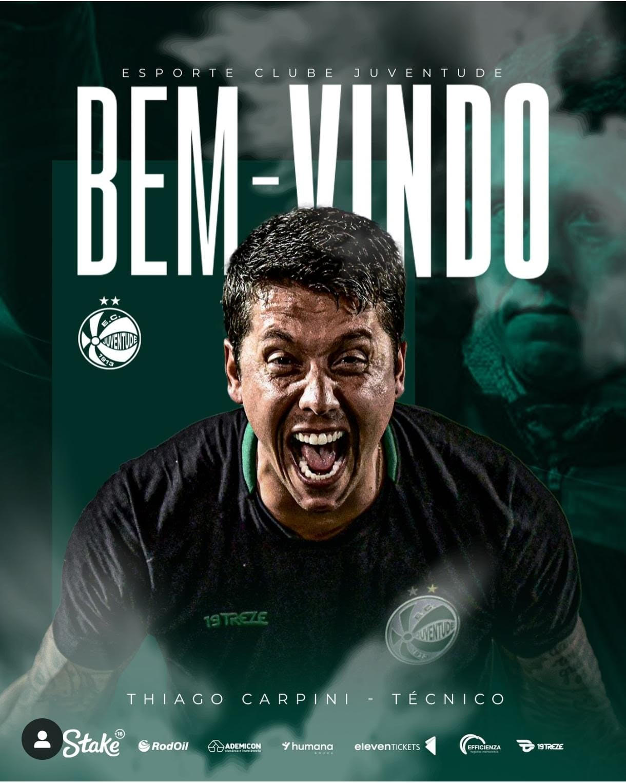 Juventude anuncia Thiago Carpini como novo técnico para tentar reverter crise na Série A