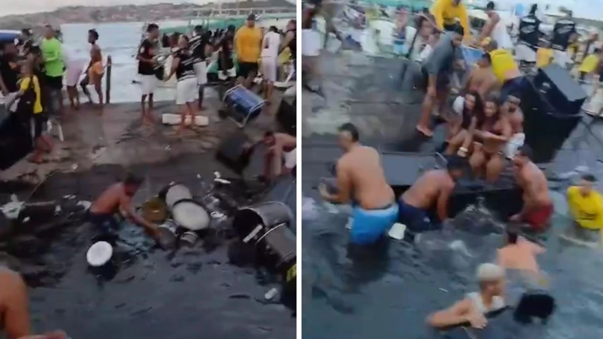 Balsa naufraga na Ribeira e músicos tentam resgatar instrumentos