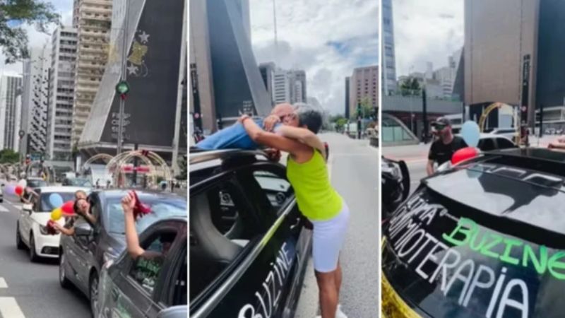 Adolescente baiano celebra fim da quimioterapia com buzinaço emocionante em São Paulo
