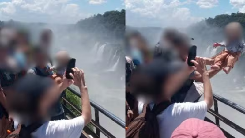 Homem coloca bebê em risco para foto nas Cataratas do Iguaçu