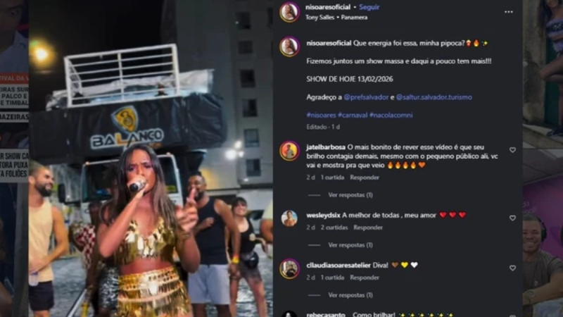 Cantora Ni Soares canta no meio dos foliões após defeito em trio elétrico