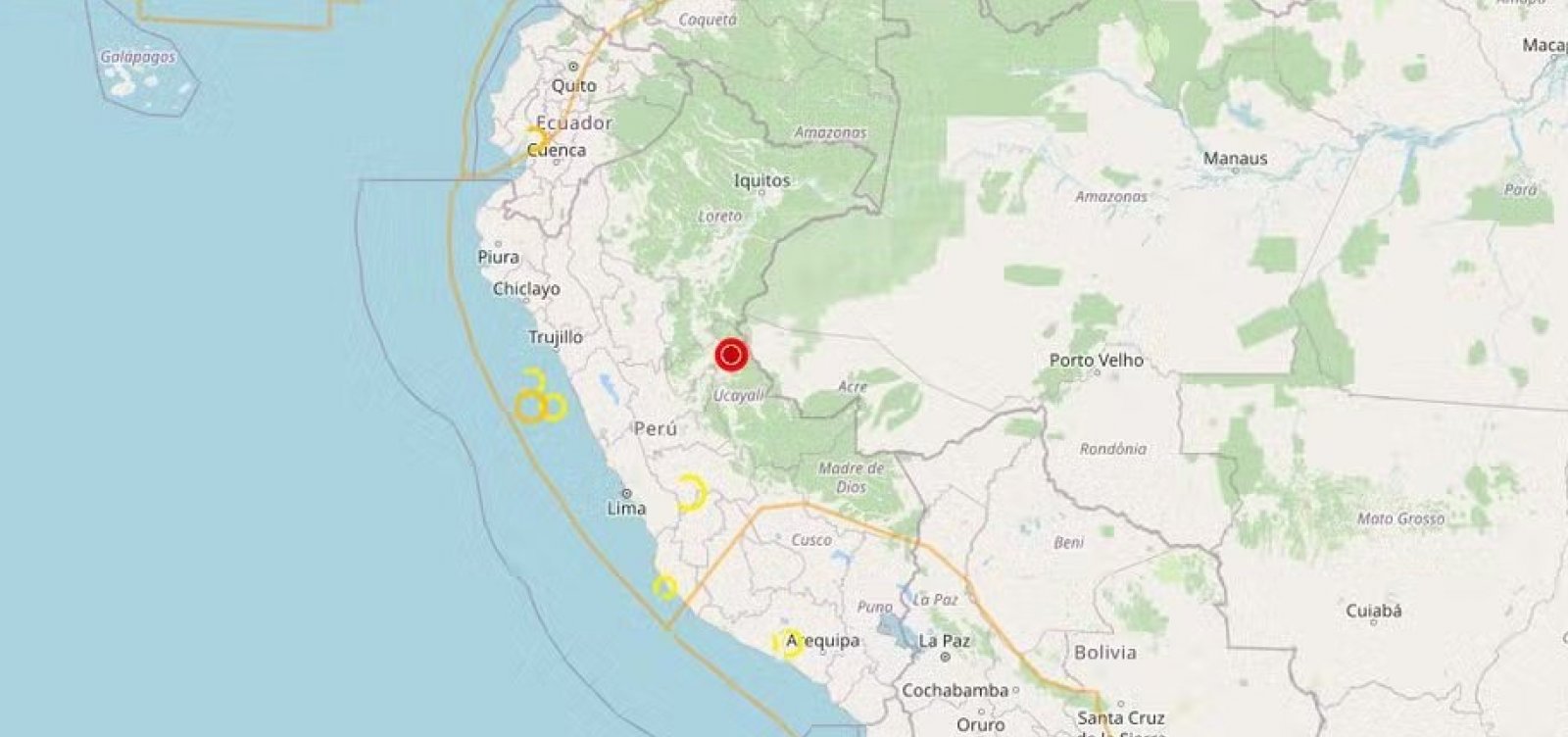 Terremoto de magnitude 5,6 atinge região próxima à fronteira entre Peru e Brasil